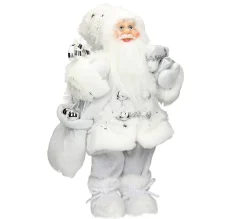 Flash Sale ECD GERMANY Décoration Pere Noël Figurine Statue Poupee De Collection Santa Claus Blanc 37Cm