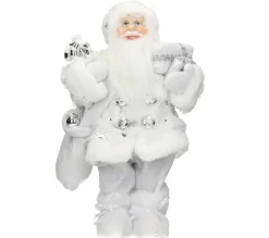 Flash Sale ECD GERMANY Décoration Pere Noël Figurine Statue Poupee De Collection Santa Claus Blanc 37Cm
