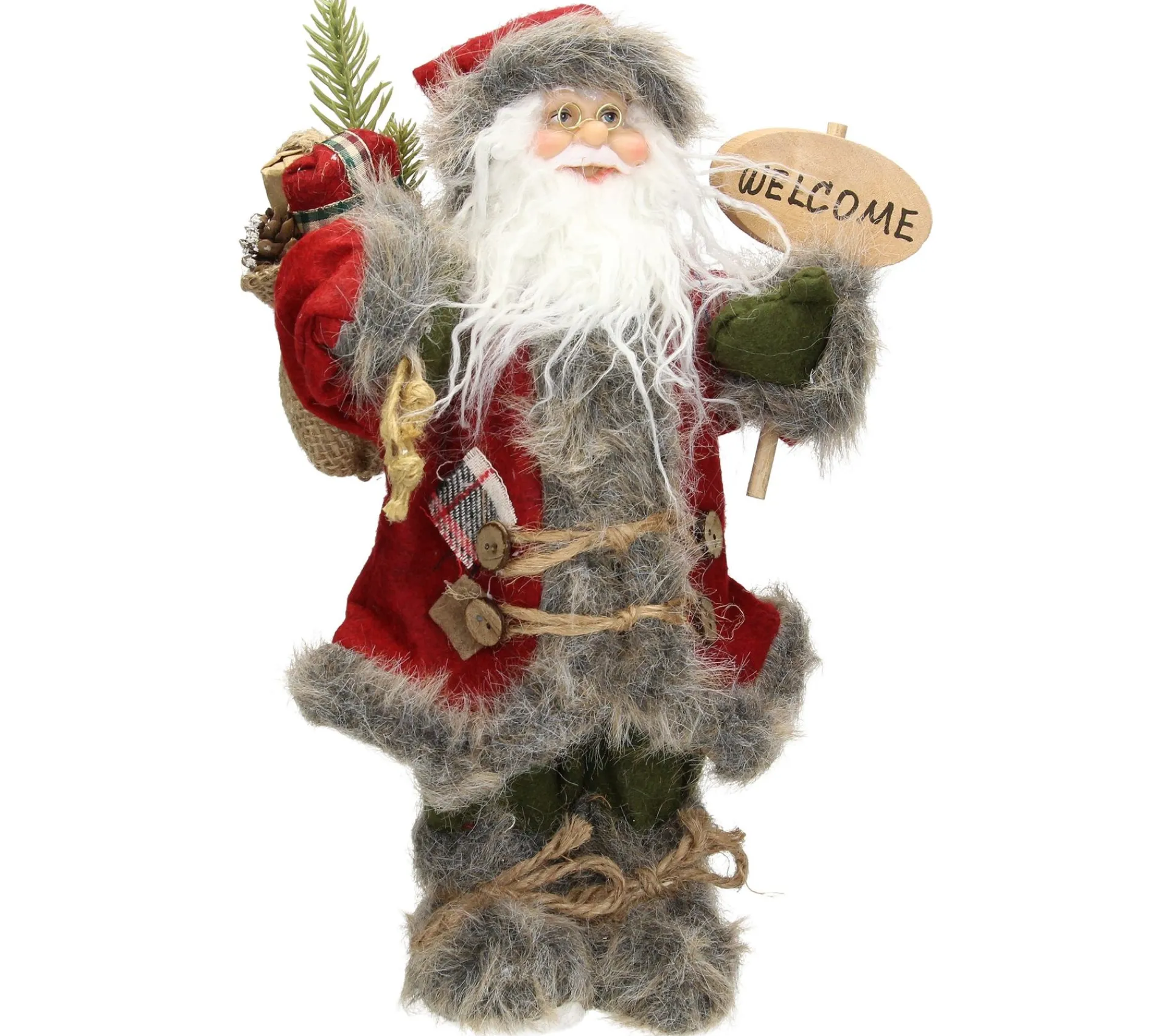 New ECD GERMANY Décoration Pere Noël Figurine Welcome De Noël Poupee De Collection Rouge 37 Cm