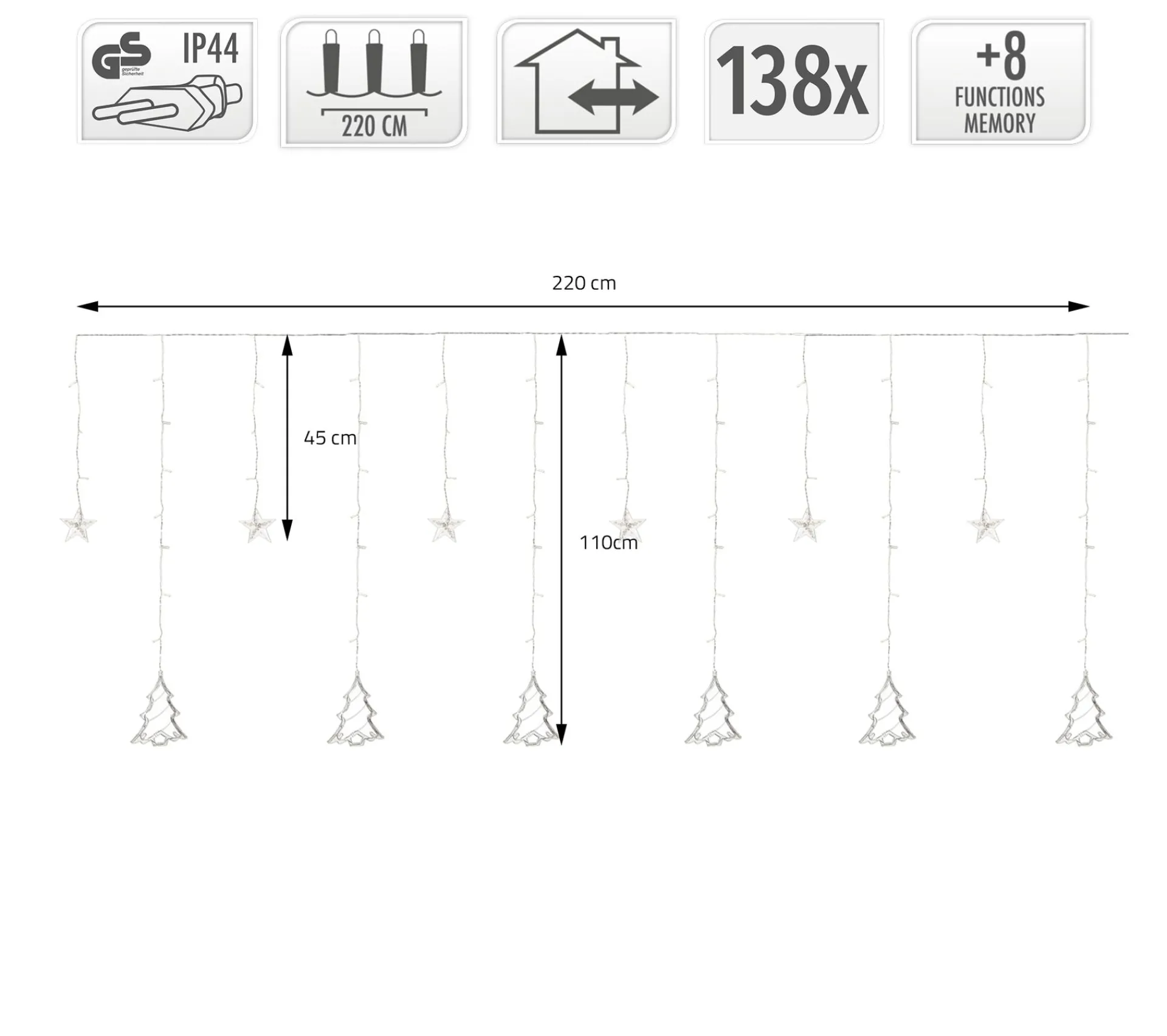 Flash Sale ECD GERMANY Rideau Lumineux Avec Etoile 138 Leds Blanc Chaud Décoration De Noël 8 Fonctions