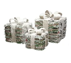 Online ECD GERMANY Set De 3 Boites Cadeaux Led En Rotin Avec Minuterie Décoration De Noël Neigeux