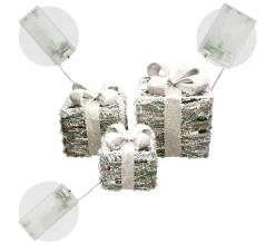 Online ECD GERMANY Set De 3 Boites Cadeaux Led En Rotin Avec Minuterie Décoration De Noël Neigeux