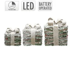 Online ECD GERMANY Set De 3 Boites Cadeaux Led En Rotin Avec Minuterie Décoration De Noël Neigeux