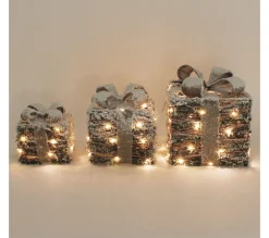 Online ECD GERMANY Set De 3 Boites Cadeaux Led En Rotin Avec Minuterie Décoration De Noël Neigeux