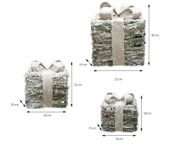Online ECD GERMANY Set De 3 Boites Cadeaux Led En Rotin Avec Minuterie Décoration De Noël Neigeux