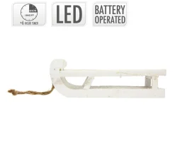 Sale ECD GERMANY Traineau Décoratif Avec Guirlande 25 Led Décoration De Noël Bois Blanc 31,5 Cm