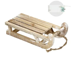 Online ECD GERMANY Traineau Décoratif Avec 25 Led Décoration De Noël En Bois Naturel Marron 31,5 Cm
