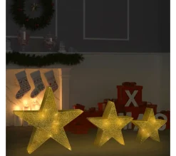 Best * Etoile De Décoration De Noël 3Pcs Dore Led Exterieur Interieur