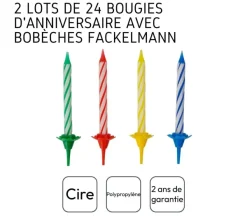FACKELMANN Anniversaire Et Autres Fêtes^ 2 Lots De 24 Bougies D'Anniversaire Et 12 Bobeches Rio Party