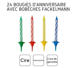FACKELMANN Anniversaire Et Autres Fêtes^ Lot De 24 Bougies D'Anniversaire Et 12 Bobeches Rio Party