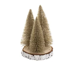 Discount FEERIC LIGHTS AND CHRISTMAS Déco De Table 3 Sapins Dores Et Pailletes Sur Rondin D 15 X H 20 Cm