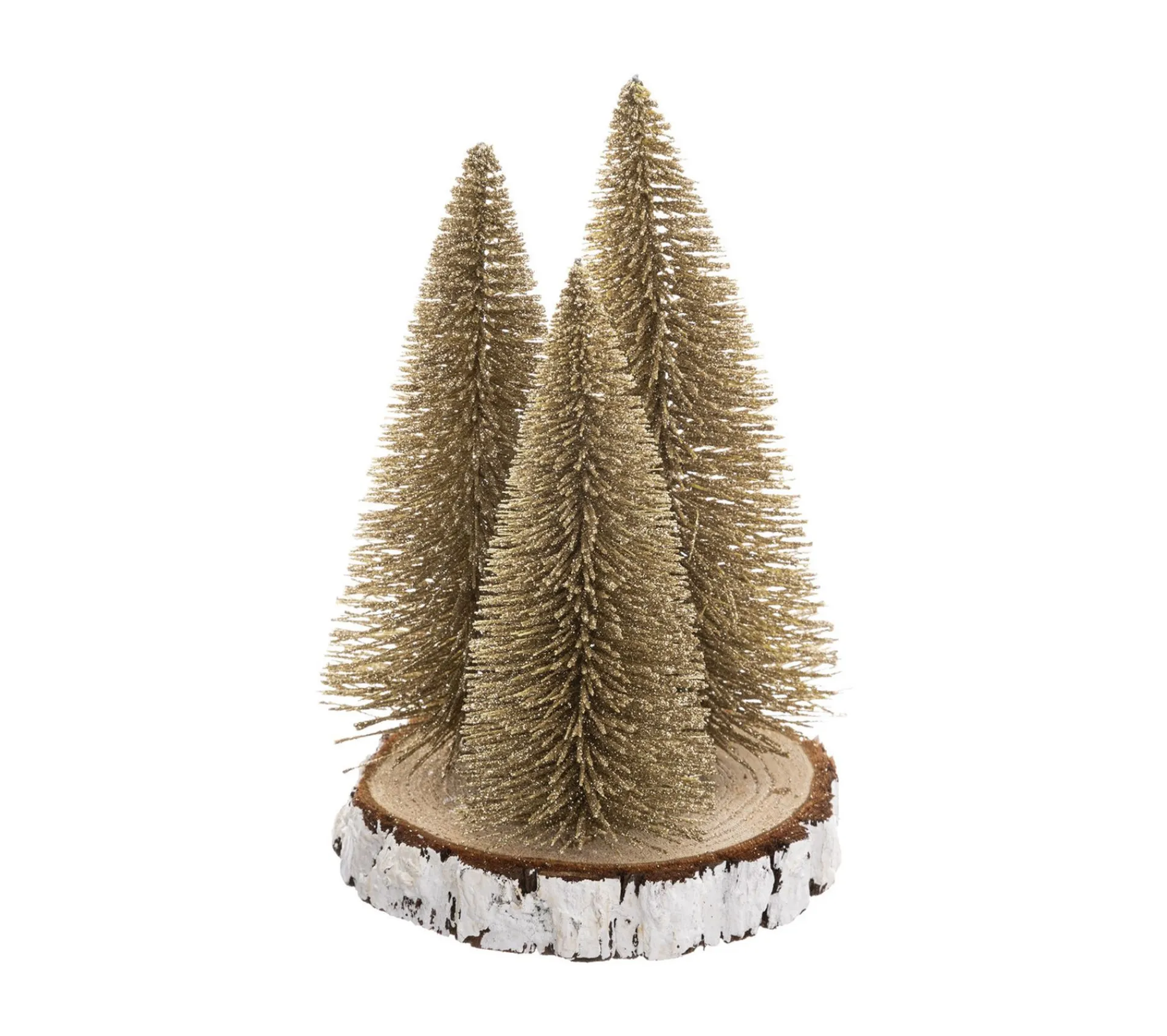 Discount FEERIC LIGHTS AND CHRISTMAS Déco De Table 3 Sapins Dores Et Pailletes Sur Rondin D 15 X H 20 Cm