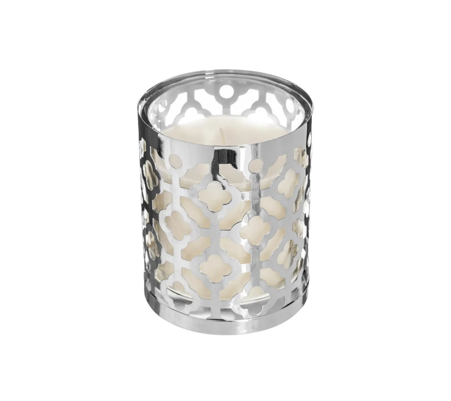 Outlet FEERIC LIGHTS AND CHRISTMAS Bougie Parfumee Pot En Verre Et Metal Ajoure H 10 Cm
