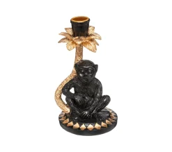 Store FEERIC LIGHTS AND CHRISTMAS Bougeoir Photophore En Metal Singe Noir En Resine H 19 Cm