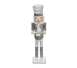 Best Sale FEERIC LIGHTS AND CHRISTMAS Déco De Noël Figurine Casse Noisette En Bois Blanc Et Argent H 38 Cm