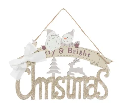 Cheap FEERIC LIGHTS AND CHRISTMAS Suspension De Noël Mot Christmas En Bois Avec Déco H 29 Cm