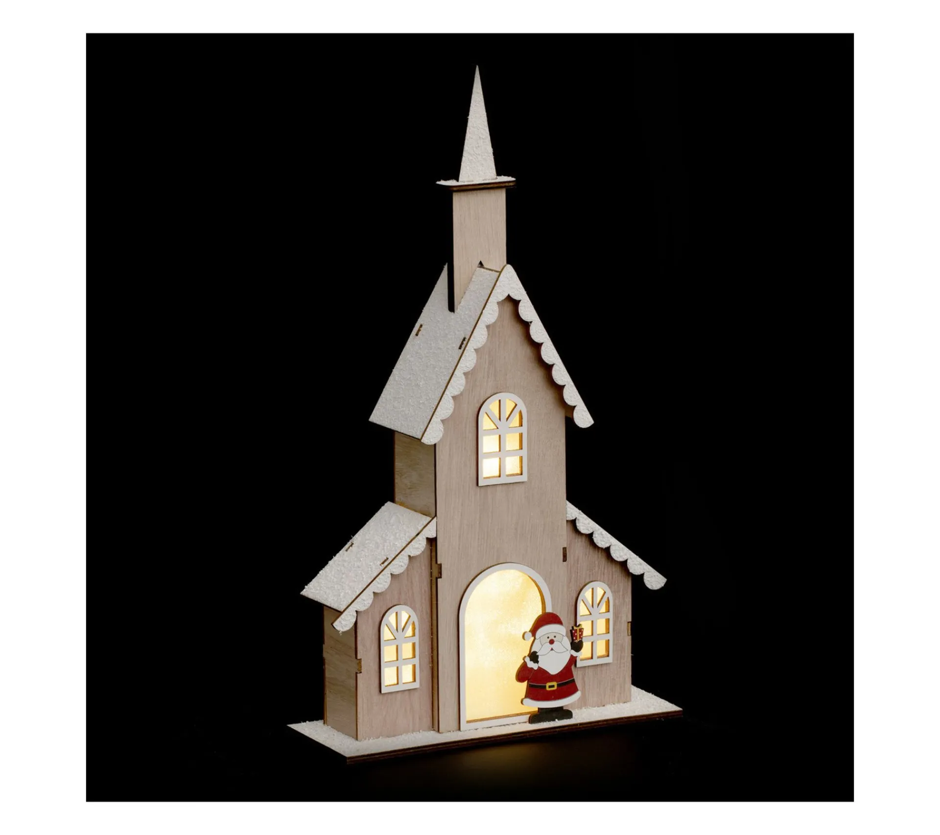 Cheap FEERIC LIGHTS AND CHRISTMAS Déco Clocher Lumineux En Bois 5 Led Blanc Chaud H 40 Cm