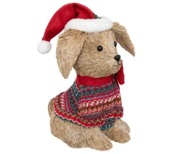 Outlet FEERIC LIGHTS AND CHRISTMAS Déco De Noël Chiot Avec Pull Et Bonnet Multicolore 20 X 14 X H 43 Cm