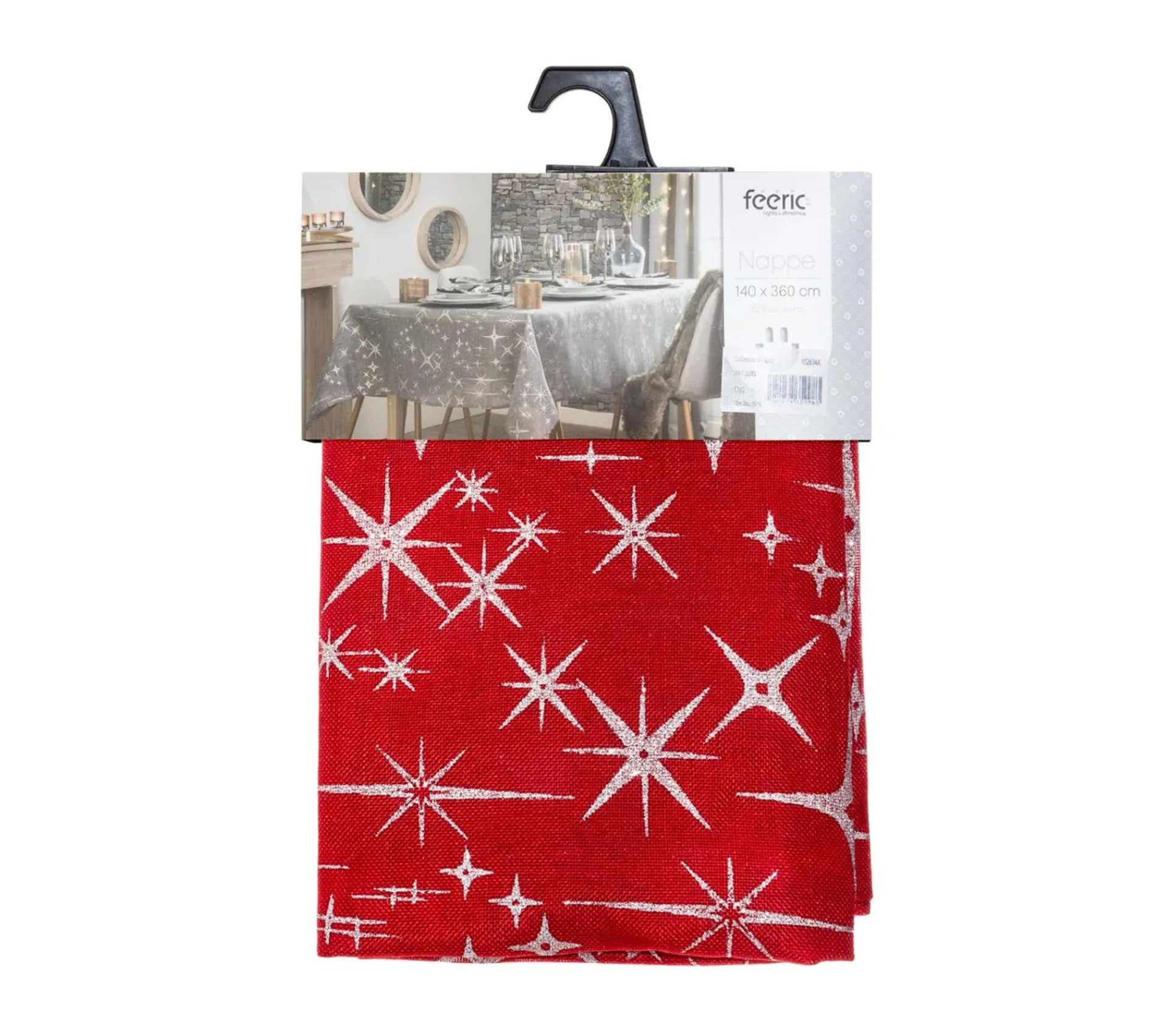 Clearance FEERIC LIGHTS AND CHRISTMAS Nappe Canevas Rouge Et Etoiles Pailletees 140 X 360 Cm