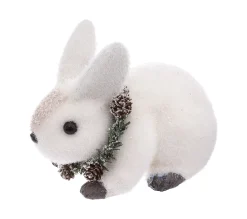 Flash Sale FEERIC LIGHTS AND CHRISTMAS Déco De Noël Lapin Avec Couronne Décoree 14 X 16.8 Cm