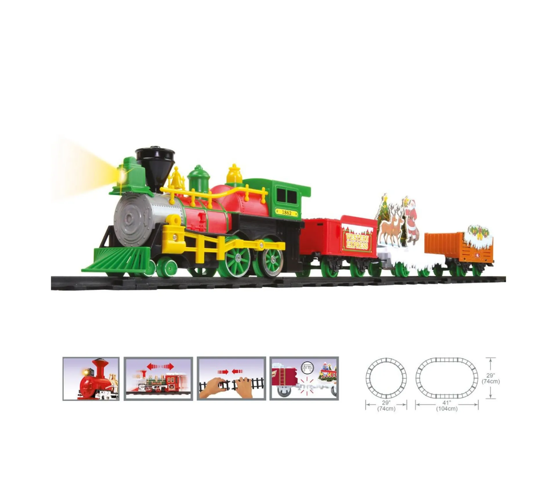 Best FEERIC LIGHTS AND CHRISTMAS Coffret 16 Pieces Train Electrique Noël - Locomotive , 12 Rails Et 3 Wagons