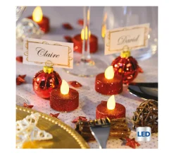 Best Sale FEERIC LIGHTS AND CHRISTMAS Lot De 6 Bougies Lumineuses A Led Rouge Paillete D 4 Cm