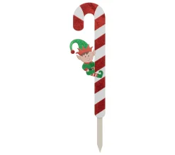 Outlet FEERIC LIGHTS AND CHRISTMAS Déco De Noël Pancarte Sucre D'Orge Blanc Et Rouge Avec Lutin H 70 Cm