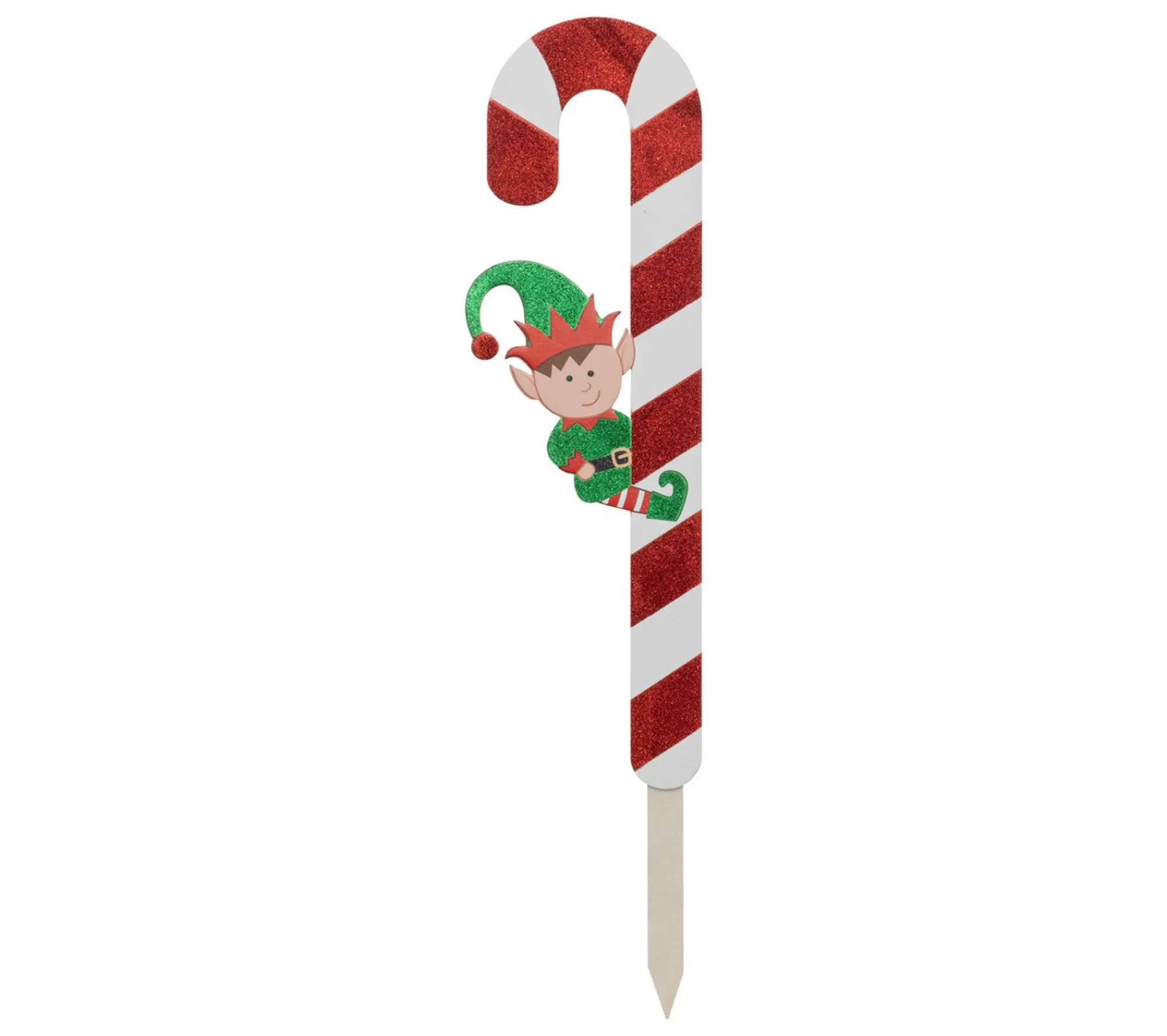 Outlet FEERIC LIGHTS AND CHRISTMAS Déco De Noël Pancarte Sucre D'Orge Blanc Et Rouge Avec Lutin H 70 Cm
