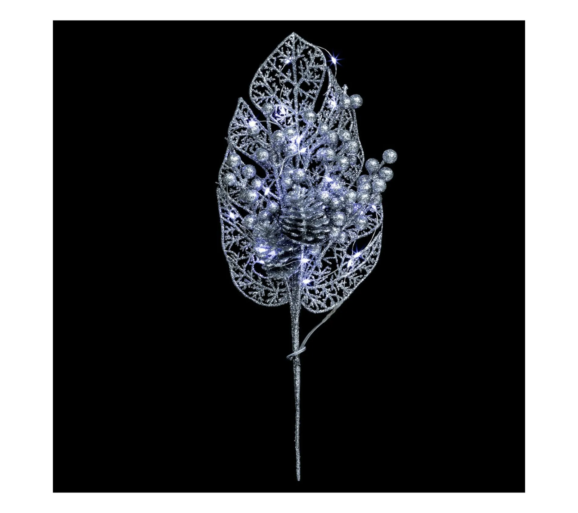Best FEERIC LIGHTS AND CHRISTMAS Branche Décorative Pailletee Et Lumineuse 20 Led Blanc Lumiere Fixe H 39 Cm