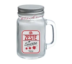 Hot FEERIC LIGHTS AND CHRISTMAS Bougie Dans Chope En Verre Imprime Avec Couvercle Metal Retro H 13,5 Cm