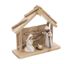 Clearance FEERIC LIGHTS AND CHRISTMAS Creche De Noël Sculptee Avec 3 Santons 20 X 19 Cm