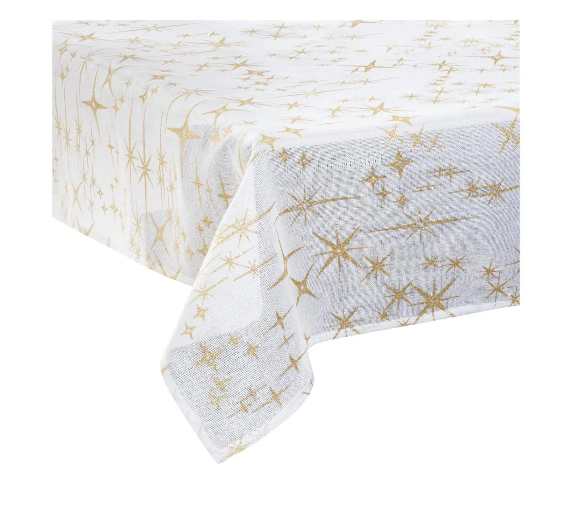 Shop FEERIC LIGHTS AND CHRISTMAS Nappe Canevas Blanche Et Etoiles Dorees Et Pailletees 140 X 360 Cm