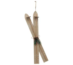 Clearance FEERIC LIGHTS AND CHRISTMAS Suspension De Noël Paire De Ski En Bois Avec Déco H 60 Cm