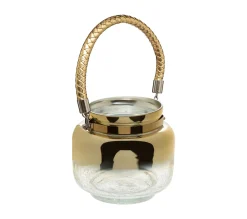 Shop FEERIC LIGHTS AND CHRISTMAS Bougeoir Photophore Lanterne En Verre Craquele Or