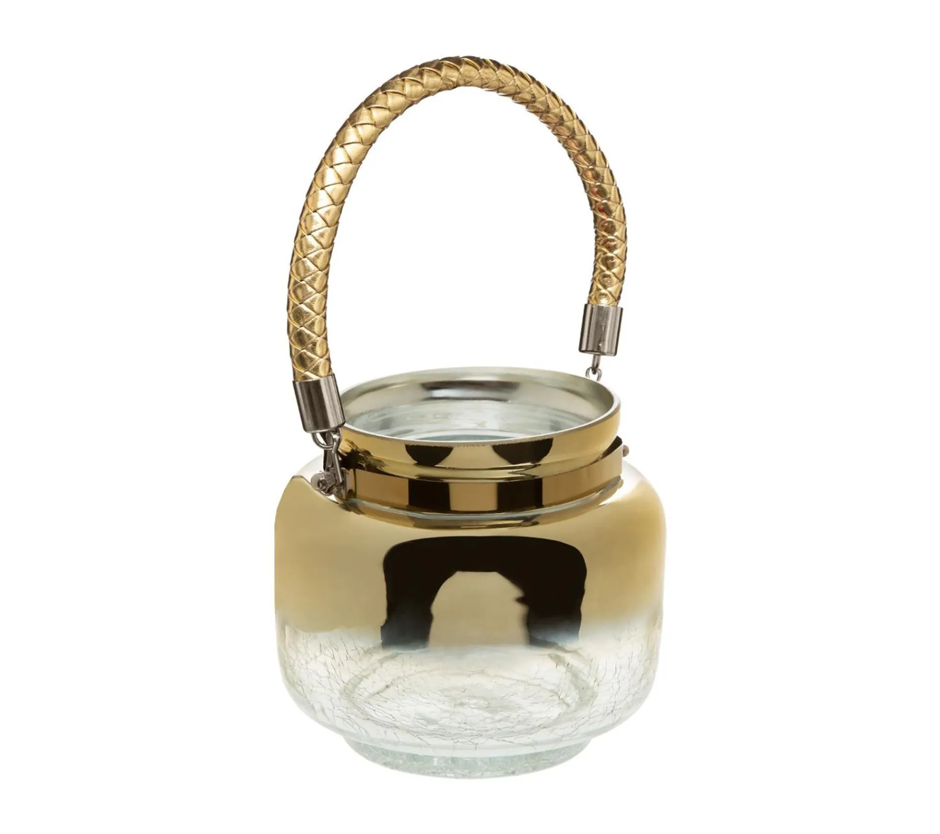 Shop FEERIC LIGHTS AND CHRISTMAS Bougeoir Photophore Lanterne En Verre Craquele Or