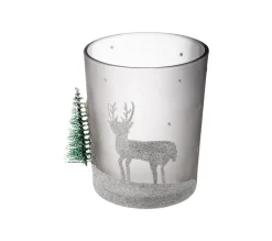 Sale FEERIC LIGHTS AND CHRISTMAS Bougeoir Photophore En Verre Décore Et Paillete Et Sapin Givre D 10 X H 12 Cm