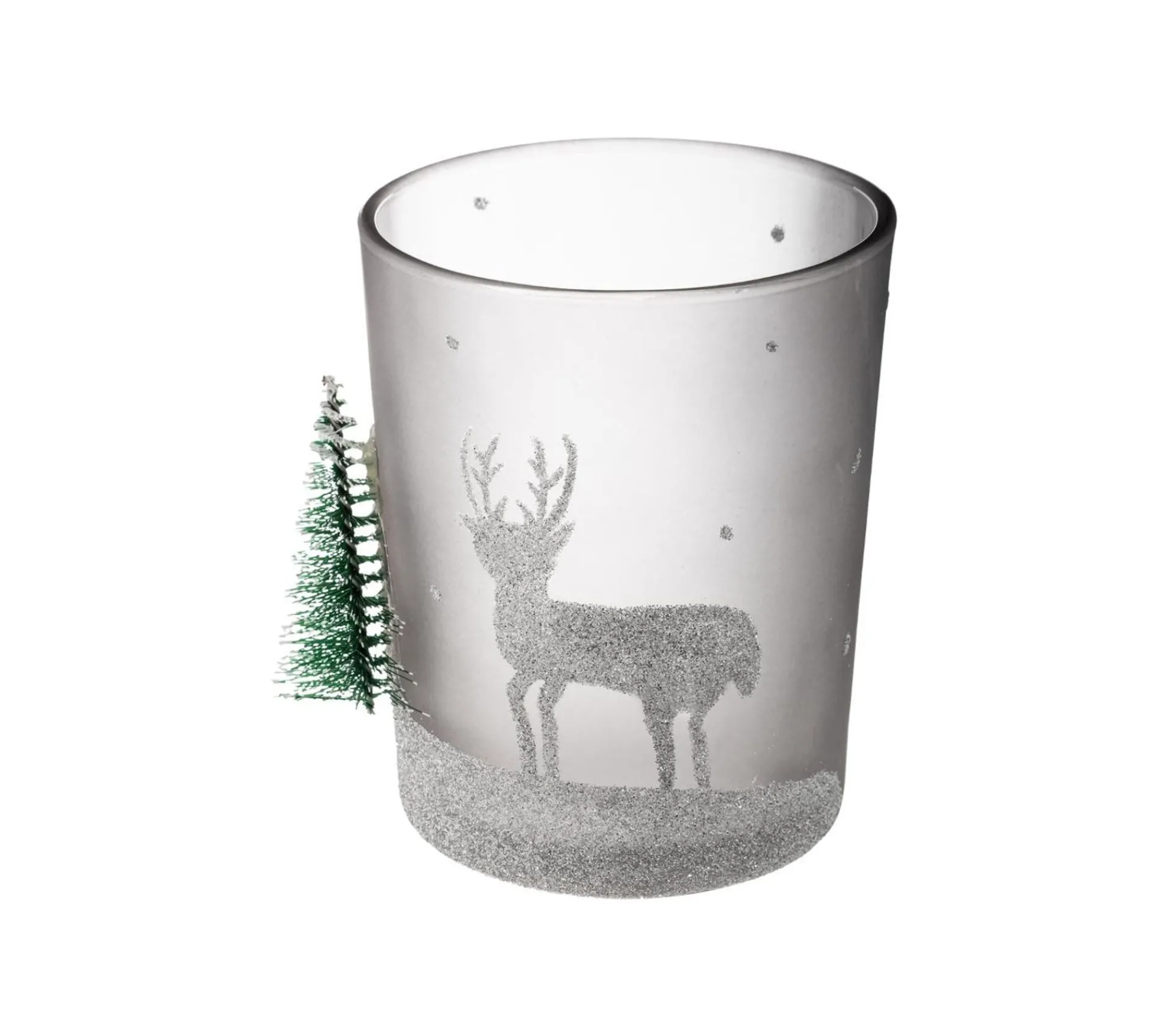 Sale FEERIC LIGHTS AND CHRISTMAS Bougeoir Photophore En Verre Décore Et Paillete Et Sapin Givre D 10 X H 12 Cm