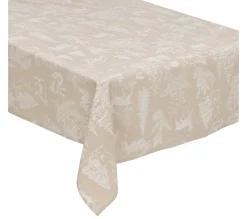 Sale FEERIC LIGHTS AND CHRISTMAS Nappe En Polycoton Beige Aspect Jute Imprime Animaux Blanc 140 X 360 Cm