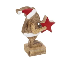 Best FEERIC LIGHTS AND CHRISTMAS Déco Pere Noël En Bois Avec Etoile Rouge Dans Les Mains H 16 Cm
