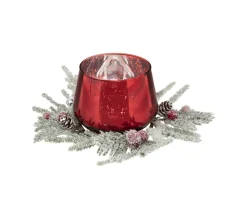Hot FEERIC LIGHTS AND CHRISTMAS Bougeoir Photophore En Verre Rouge Avec Couronne Décoree