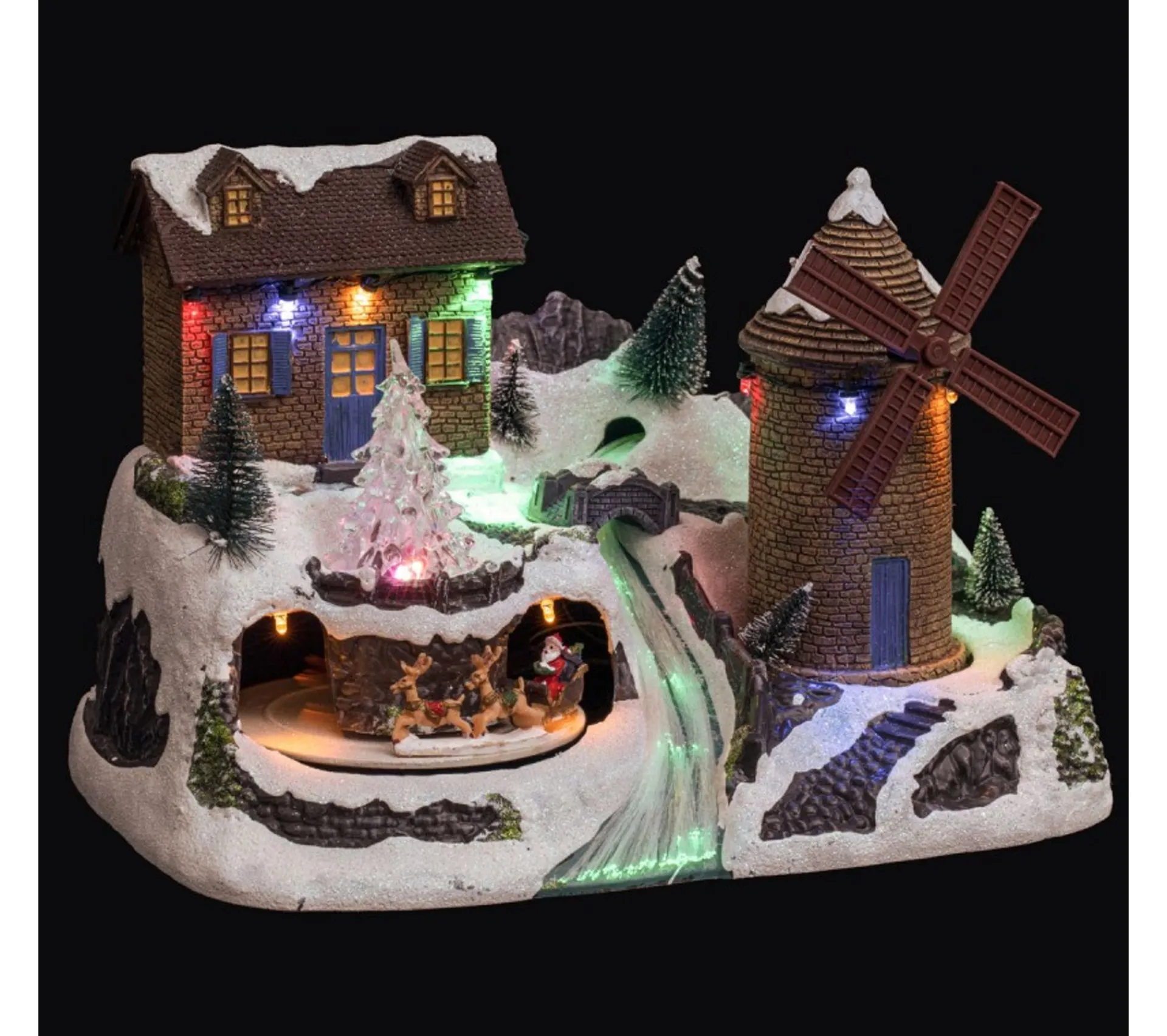 Best FEERIC LIGHTS AND CHRISTMAS Village De Noël Moulin A Vent Anime, Lumineux Et Musical - Multicolore