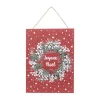 Outlet FEERIC LIGHTS AND CHRISTMAS Pancarte Joyeux Noël En Bois Fond Rouge Avec Couronne H 40 Cm
