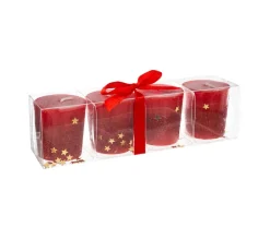 Best FEERIC LIGHTS AND CHRISTMAS Lot De 4 Bougies Votive Rouge Etoiles Et Paillettes D 4 Cm