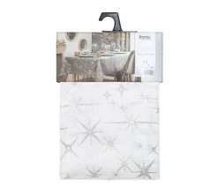 Hot FEERIC LIGHTS AND CHRISTMAS Nappe Canevas Blanche Avec Etoiles Argentees Et Pailletees 140 X 360 Cm