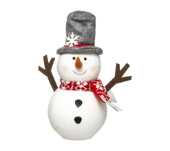 Hot FEERIC LIGHTS AND CHRISTMAS Déco De Noël Bonhomme De Neige Chapeau Gris Et Echarpe Rouge H 34 Cm