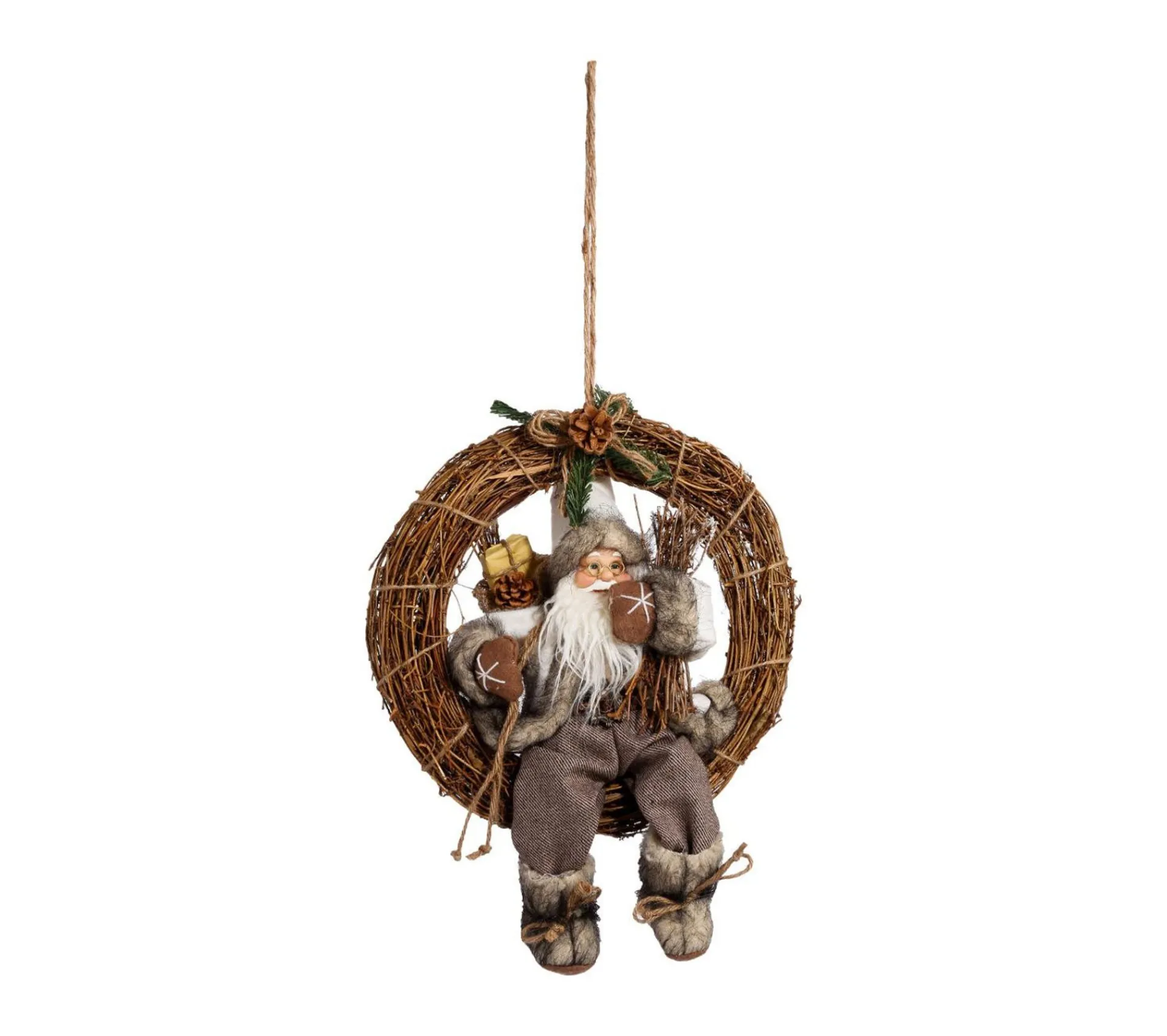 Flash Sale FEERIC LIGHTS AND CHRISTMAS Décoration De Noël Couronne Avec Pere Noël Traditionnel D 33 Cm Comptoir De Noël