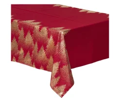 Outlet FEERIC LIGHTS AND CHRISTMAS Nappe Rouge Imprime Sapin Dore 140 X 240 Cm
