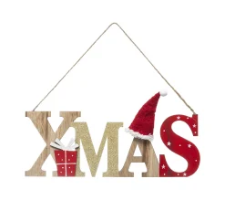 Flash Sale FEERIC LIGHTS AND CHRISTMAS Déco De Noël Mot A Suspendre Xmas En Bois Rouge Et Paillette Doree H 30 Cm