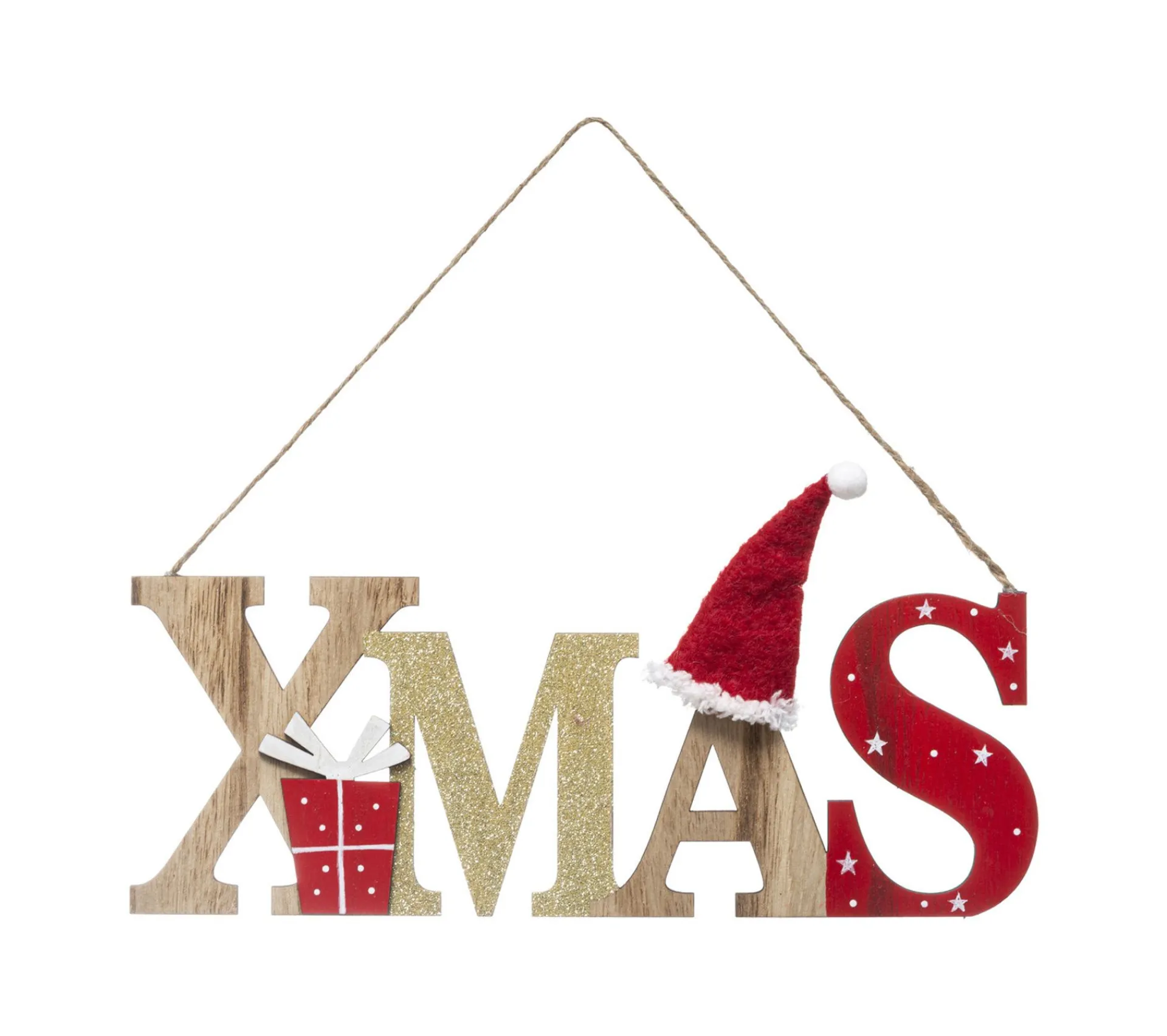 Flash Sale FEERIC LIGHTS AND CHRISTMAS Déco De Noël Mot A Suspendre Xmas En Bois Rouge Et Paillette Doree H 30 Cm