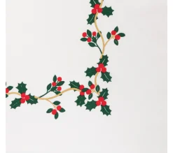 Discount FEERIC LIGHTS AND CHRISTMAS Nappe En Coton Blanc Imprime Houx Et Baies Rouges Finition Dore 140 X 240 Cm